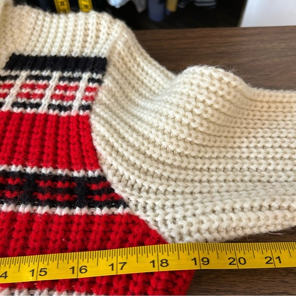 ❤️ Vintage Classic Curling Cream and Red Men's Zip-Up Sweater Size S-M - Picture 7 of 9